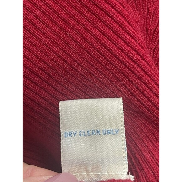 Aqua Merino Wool Turtleneck Ribbed Knit Sweater Red M Velvet trim sleeve cuffed - Picture 5 of 5